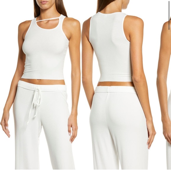 SKIMS NEW White Ribbed Lounge Cutout Rib Crop Pajama Tank Top Cropped